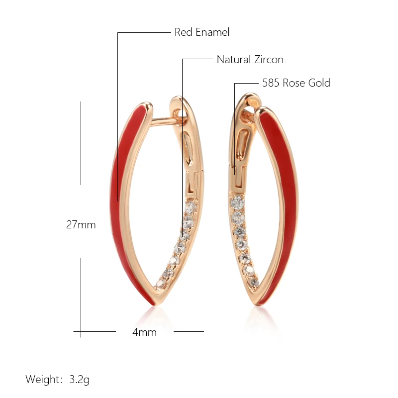 Kinel New Fashion 585 Rose Gold Color Red Enamel Drop Earrings For Women Girl Wedding Party Natural Zircon Eardrop Jewelry