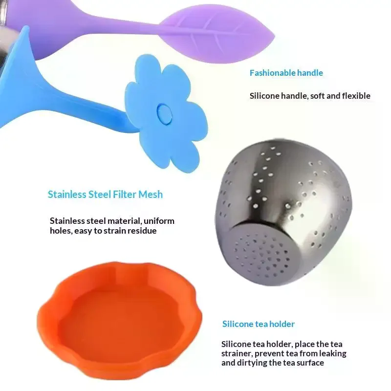 Silicone Loose Leaf Tea Infuser Heat Resistant Handle Food Safe Stainless Steel Filter for Camping Hiking