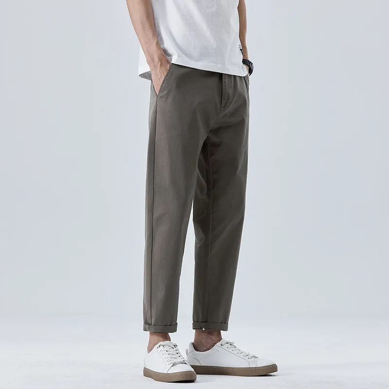 Man Casual Pants 2026 New Summer Thin Pure Cotton Casual Pants Men Slim Straight Leg Trousers Elastic Fashion Man Trousers
