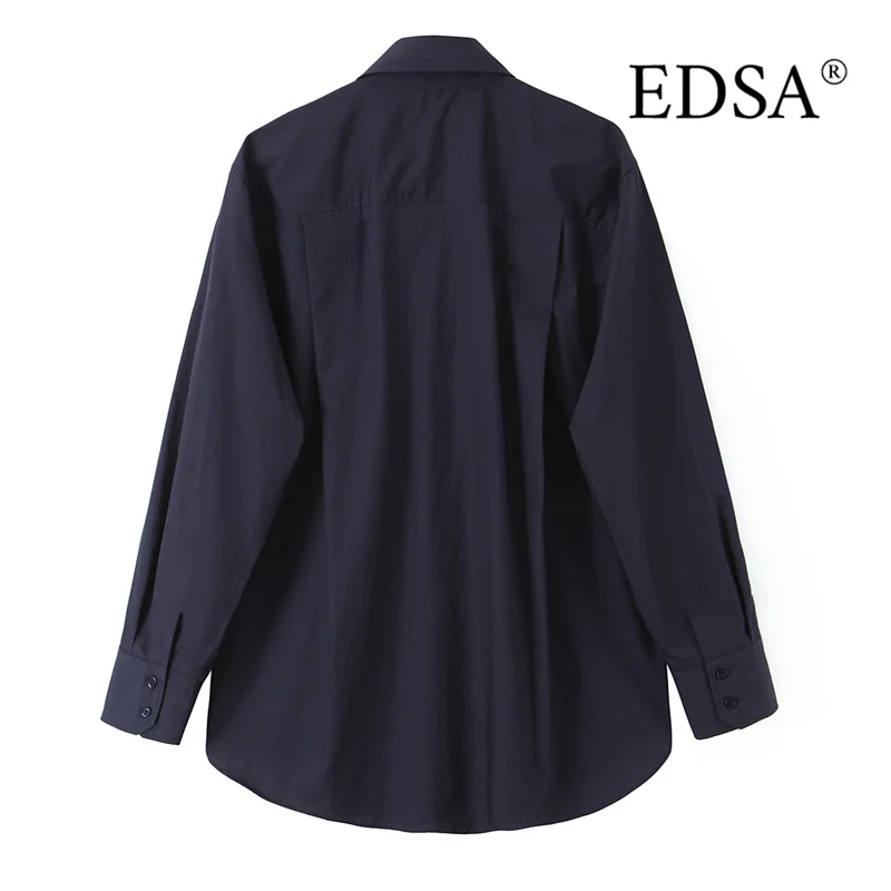 EDSA chemise à col pour femmes avec cravate manches longues ourlet arrondi pour bureau dame hauts à simple boutonnage