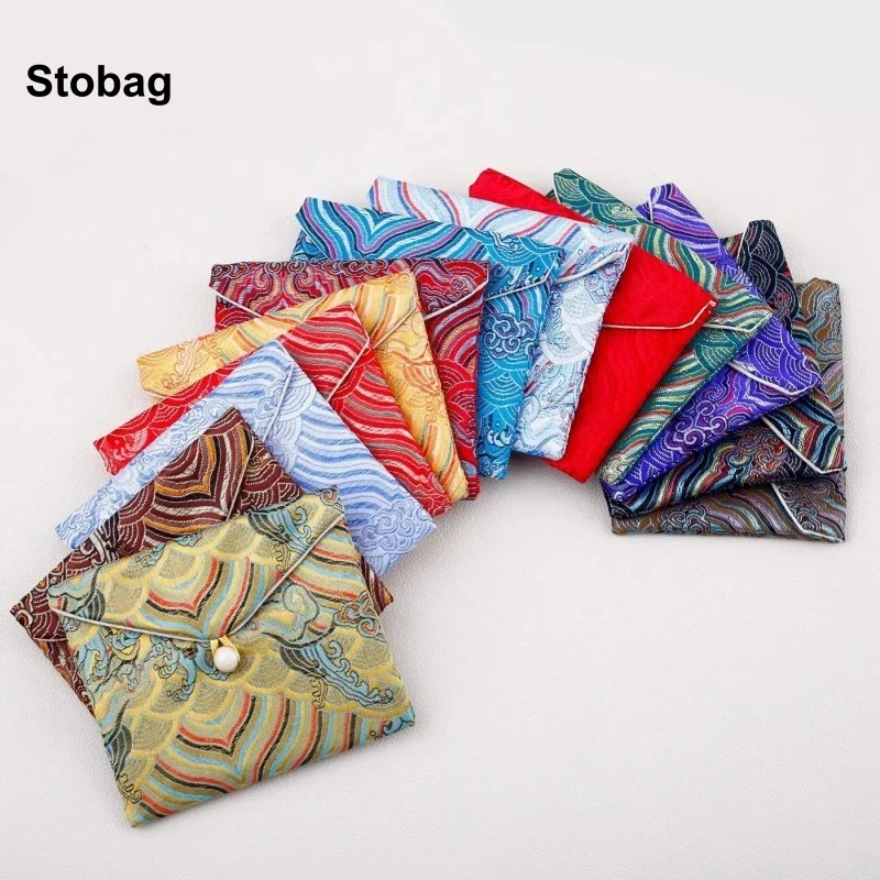 

StoBag 20pcs Chinese Silk Jewelry Bag Cotton Brocade Small Gift Bracelet Earring Packaging Storage Bundle Pocket Reusable Pouch