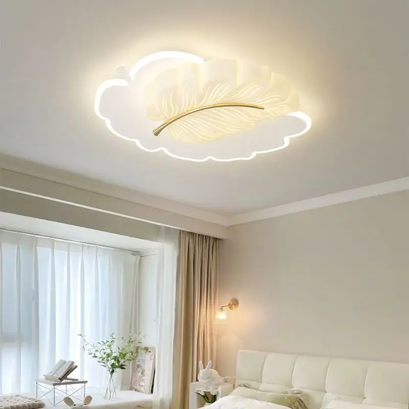 Creative Artistic Ceiling Light - Eye-Protective New Style with Feather Cream & Modern Minimalist Design, Suitable for Bedroom