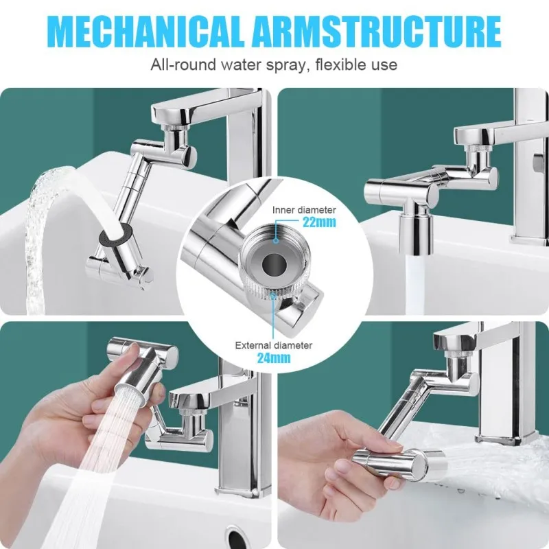 قابل للسحب العالمي 1440 قطب ذراع آلي قطب تمديد صنبور مهوية بالوعة المطبخ صنبور موسع 2 وضع تدفق المياه