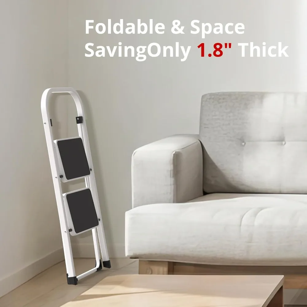 مقعد قابل للطي مع مع مشابك مضادة للانزلاق، سعة تحميل 330 رطلاً، مثالي للمطبخ والمنزل، أبيض