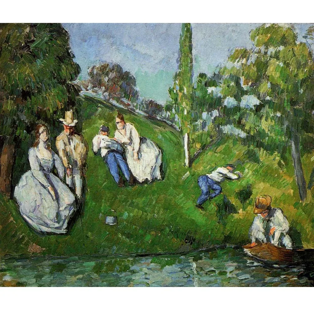 Hand painted high quality reproduction of Couples Relaxing by a Pond by Paul Cezanne Art paintings on canvas Wall decor picture