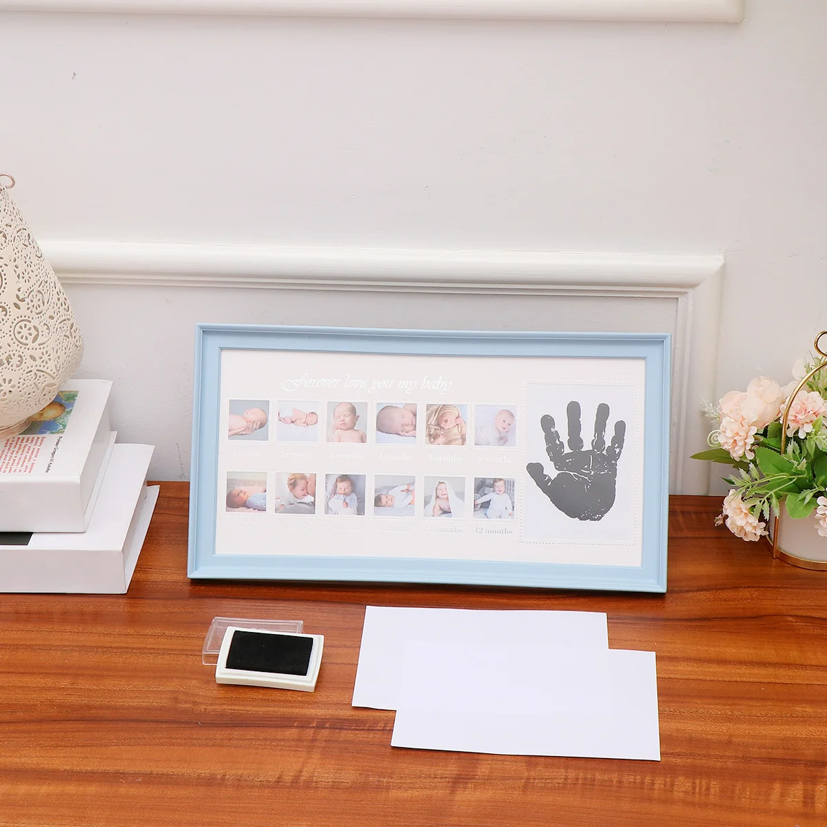 

1 шт., держатель для пластинок роста 12 месяцев для новорожденных, фоторамка для новорожденных, синяя фоторамка для младенцев