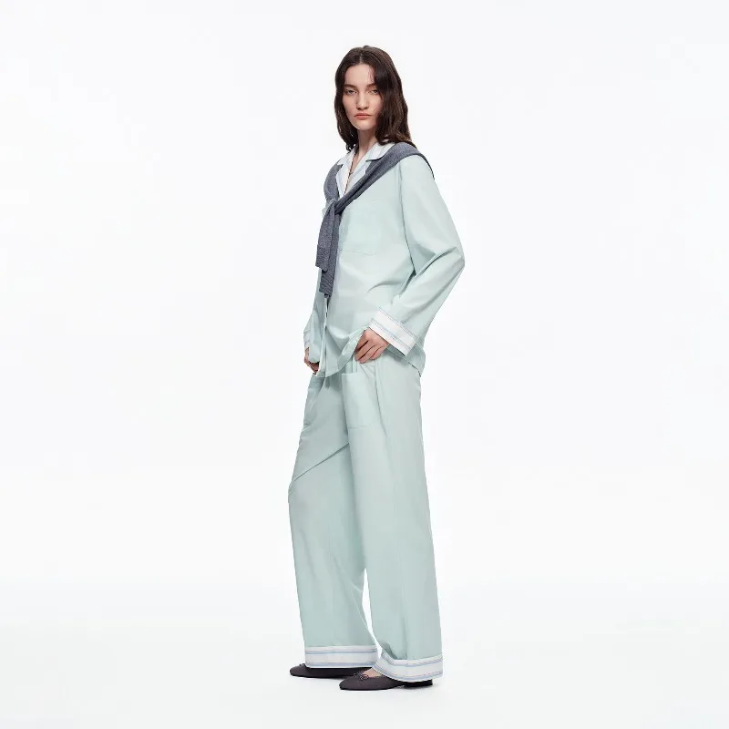 New European American Women's Casual Loungewear Set Stylish Long Sleeve Pajamas Contrast Color Pants Outdoor Comfort