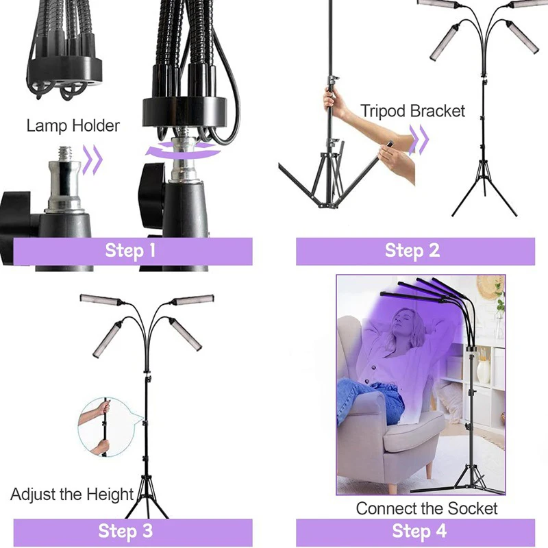 60W Ultraviolet Tanning Lamp Tripod Solarium Lamp for Tanning Body 432PCS Purple Light Lamp Wavelength 460nm & 490nm Skin care