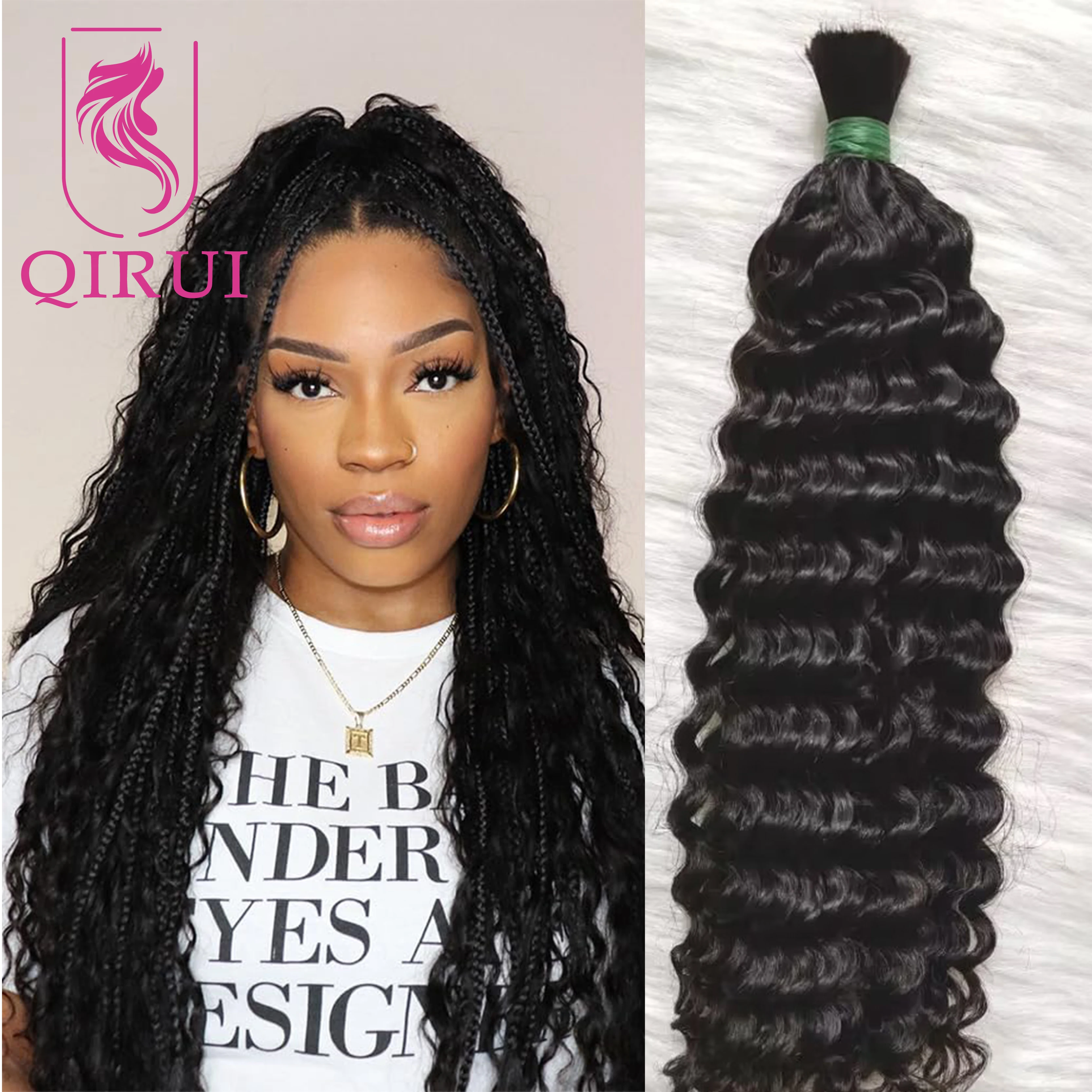 Bulk Human Hair No Weft For Braiding Deep Curly Hair Bundles Double Drawn Natural Black Virgin Hair For Boho Braids 100g