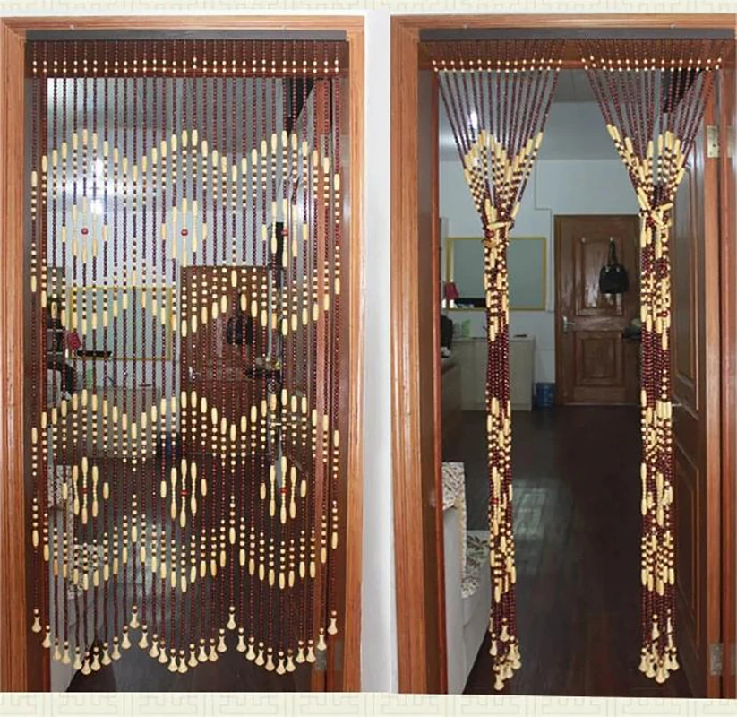 

Beads Curtain for Doorway Wood Bamboo Handmade Partition Divider Living Room Bedroom String Wave Fringe Curtains Home Decor