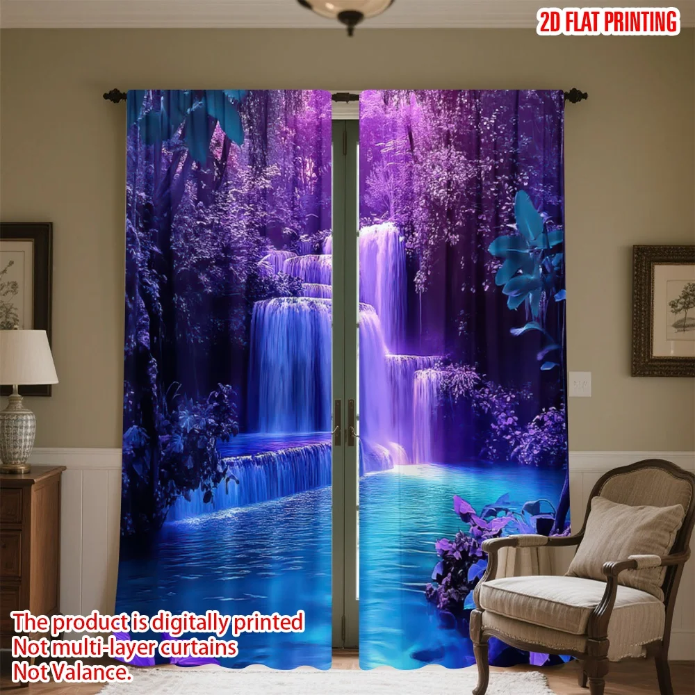 

2D flat printing 2pcs Curtain Enchanted Purple Waterfall Digital Printed Polyester Drapes Birthday Party for Bedroom Living Room