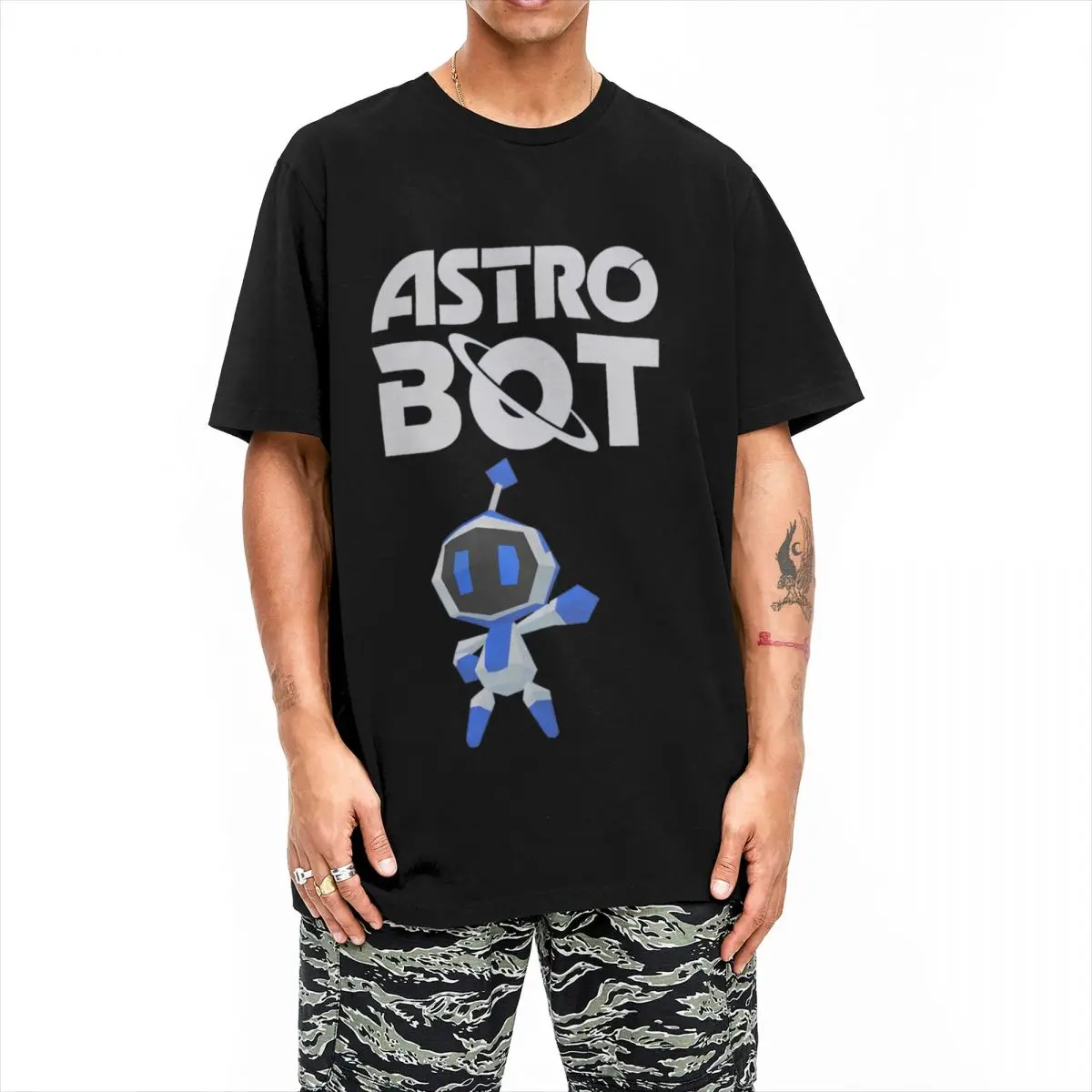 Astro\'s Playroom Astrobot T-Shirt Men Funny Pure Cotton Tee Shirt Crewneck Short Sleeve T Shirt Birthday Gift Clothes