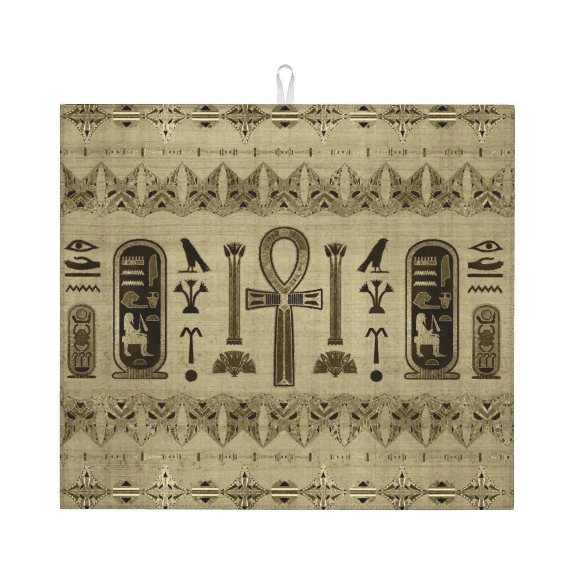Drying Mat For Kitchen Egyptian Cross Ankh Barware Tableware Ancient Egypt Hieroglyphics Washable Kitchen Sink Drying Pad