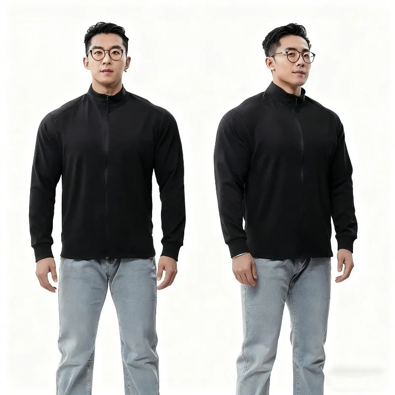 Camiseta masculina de lã polar com zíper, manga longa, casual, corrida, fitness, outono inverno, térmica, quente, treinamento, top streetwear