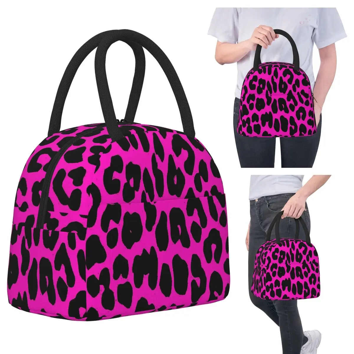 

Сумки для обеда с леопардовым узором (розовые), изолированная коробка для бенто, водонепроницаемая сумка для обеда, сумки для пикника, термосумка для женщин и детей, путешествия