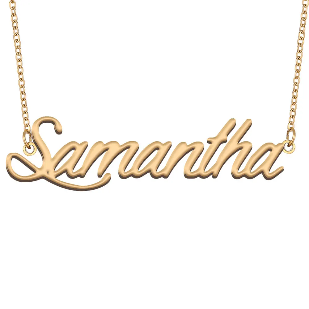 Samantha Name Necklace for Women Charm Letters Nameplate Pendant Stainless Steel Statement Jewelry Collares Para Mujer Gift