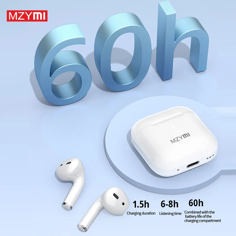 Mzymi-真のワイヤレスイヤフォン、Bluetooth 5.3ヘッドフォン、9dステレオサウンド、防水イヤホン、インイヤーヘッドセット、電話用内蔵マイク