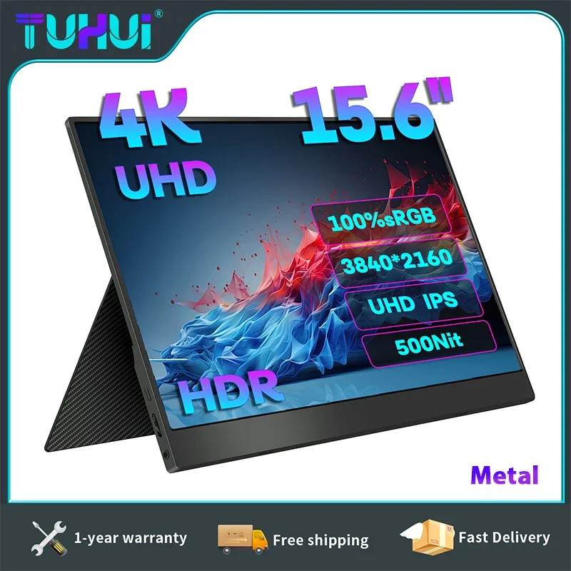 4K portable monitor 15.6 inch 3840x2160 HDMI Type-C second screen gaming display metal for Xbox switch phone laptop ps5