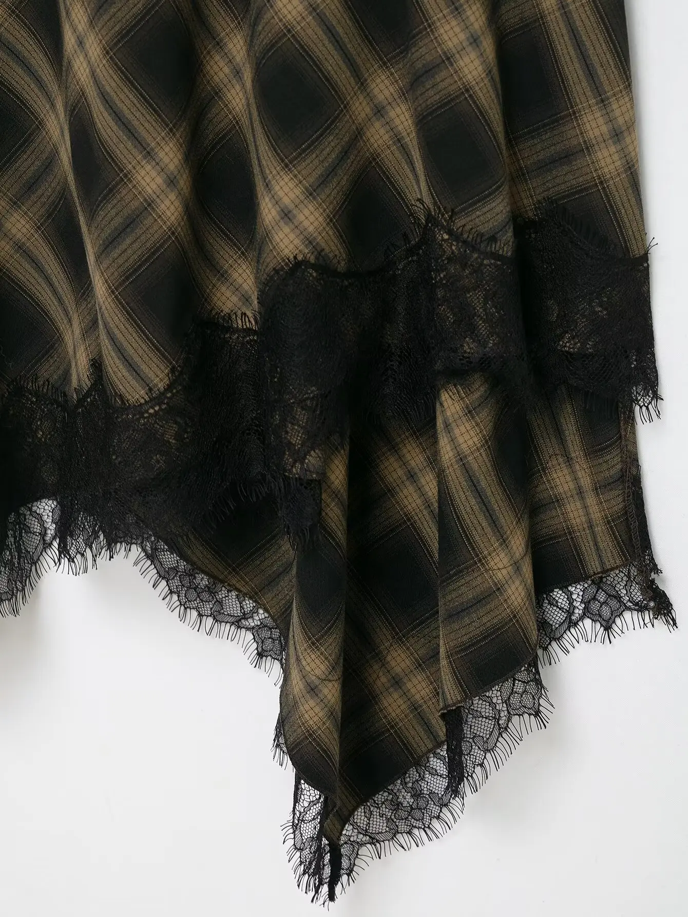 Frühling Neuheit Karierter Rock mit Spitzenbesatz Asymmetrischer Saum Damen Eleganter A-Linien-Rock mit Reißverschluss Midi-Röcke Vintage Party-Röcke 2026 Neu – Detail 13