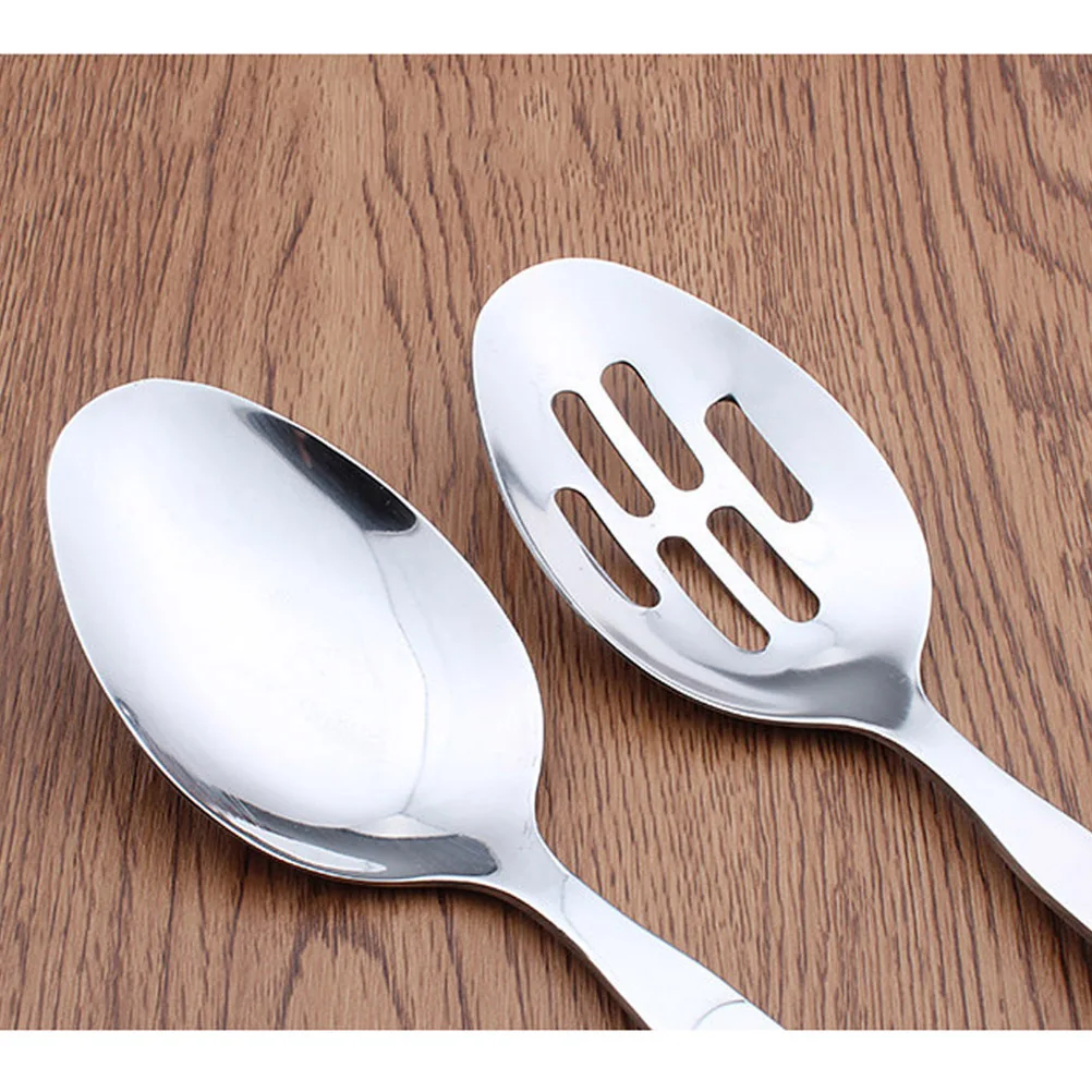

4 pcs Stainless Steel Serving Spoon Set 28X5.8Cm Long Handle Rustproof Food Distribute Ladle Dishwasher Safe Kitchen Bar