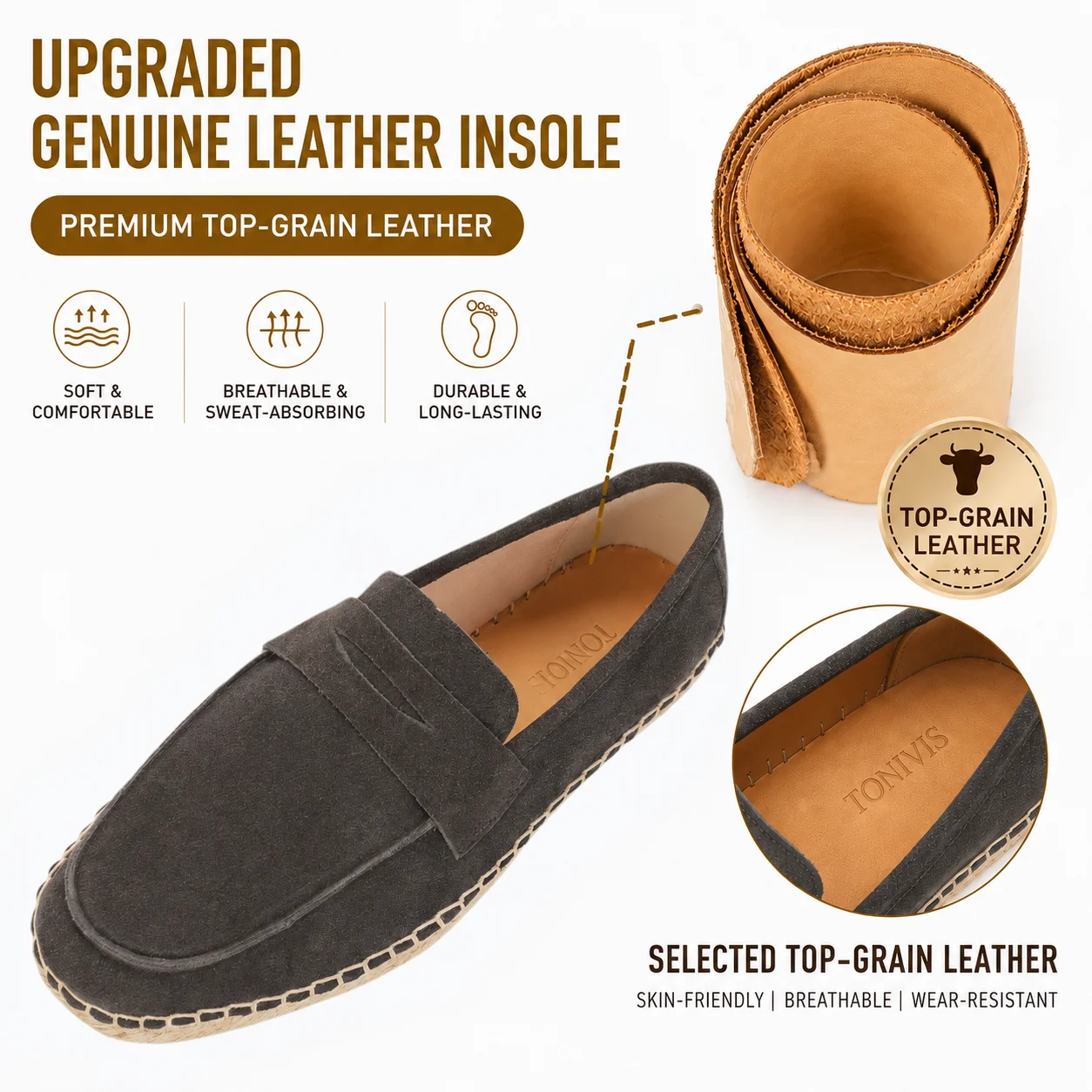 Men Genuine Suede Leather Penny Loafers Espadrilles Slip On Casual Flats Handmade Jute Sole Summer Walking Shoes