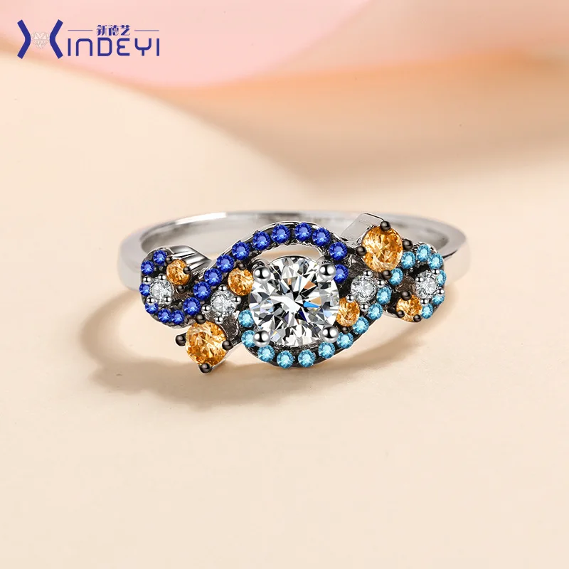 

0.5ct Moissanite S925 Silver Rings for Women Plated Platinum Multi-colors Angel Eyes Wedding Diamond Band Jewelry Wholesale