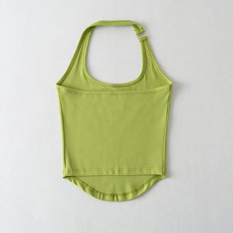 Sexy Pittig Meisje Laag Uitgesneden Knop Hangend Ne American Sle Vest Dames Bal Slim Fit Arc Strap Katoen Polyester Mix