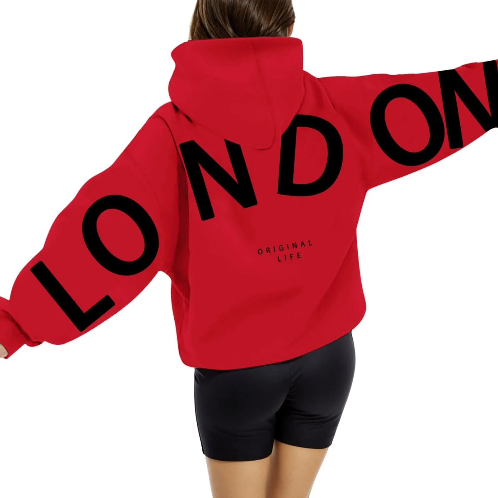 y2k Letter LONDON Printed Women\'s Hoodies Long-Sleeve Casual Street Wear 2024 Women Hoodies Oversized Sudaderas de mujer