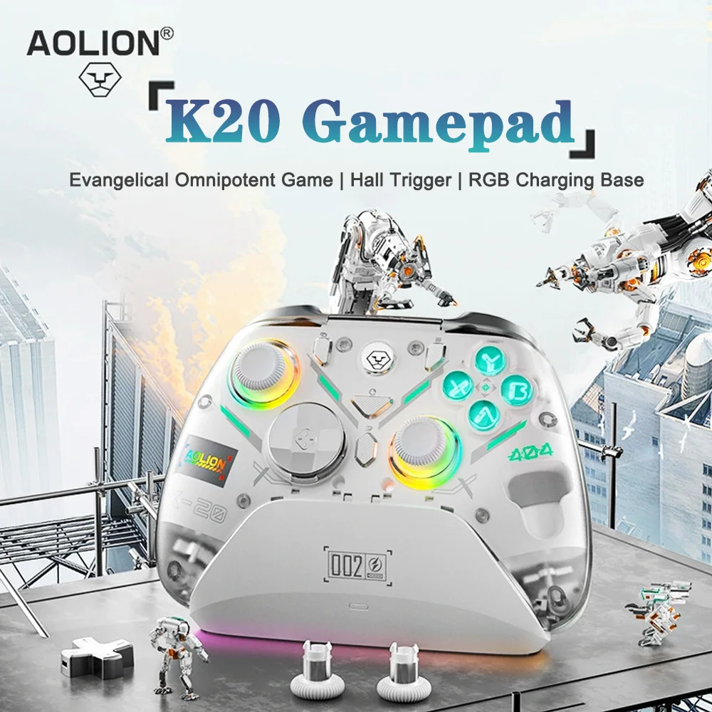 Aolion K20 RGB Wireless Gaming Controller With Charging Dock Gamepad Hall Effect Joystick Trigger For Switch 2/PC/iPhone/Android