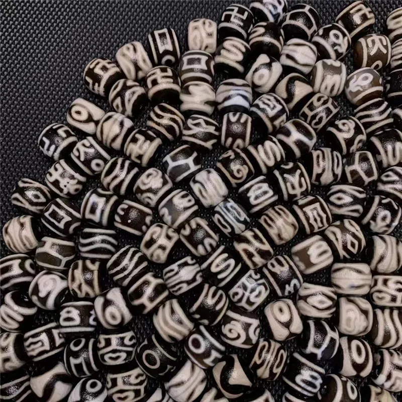 200pcs/lots Black and White Bucket Accessories Bead 12mm*13mm Different Patterns Natural Agate Stone Tibetan Dzi Free Shipping