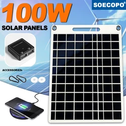 100W Solar Charger with Dual USB Ports, Waterproof & Portable Solar Panel for Outdoor Camping, Hiking, Emergency Devices