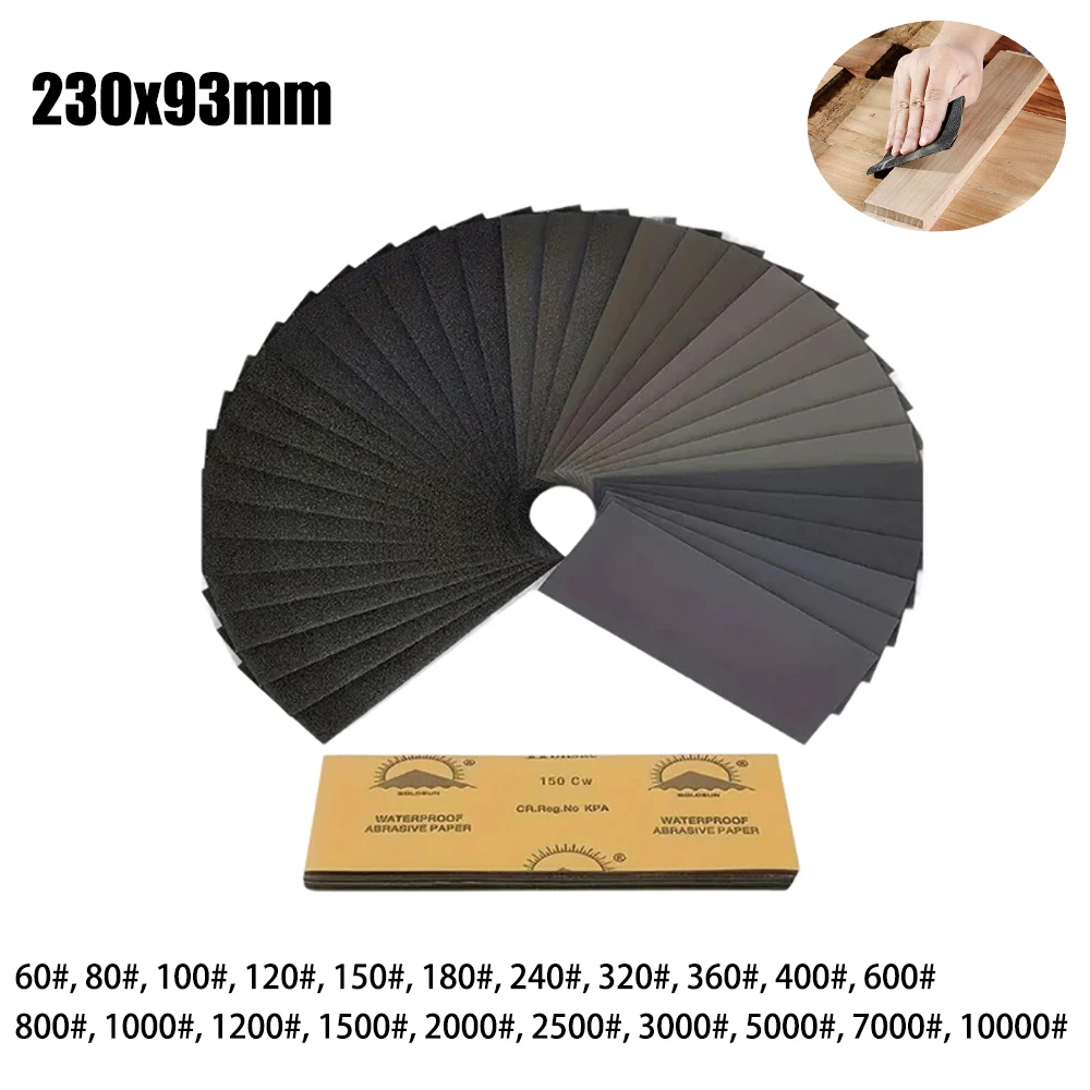

230x93mm Car Polish Sandpaper 60 to 10000 Grit Wet Dry Sanding Sheets Silicon Carbide For Metal Glass Ceramics Wood Polishing