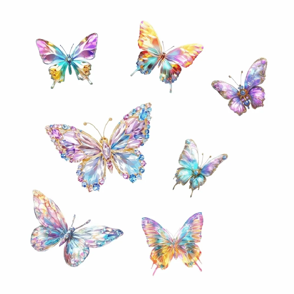 Multicolor Colorful Gem Butterfly Sticker Static PVC Butterfly Glass Stickers Light-transmitting Double Sides