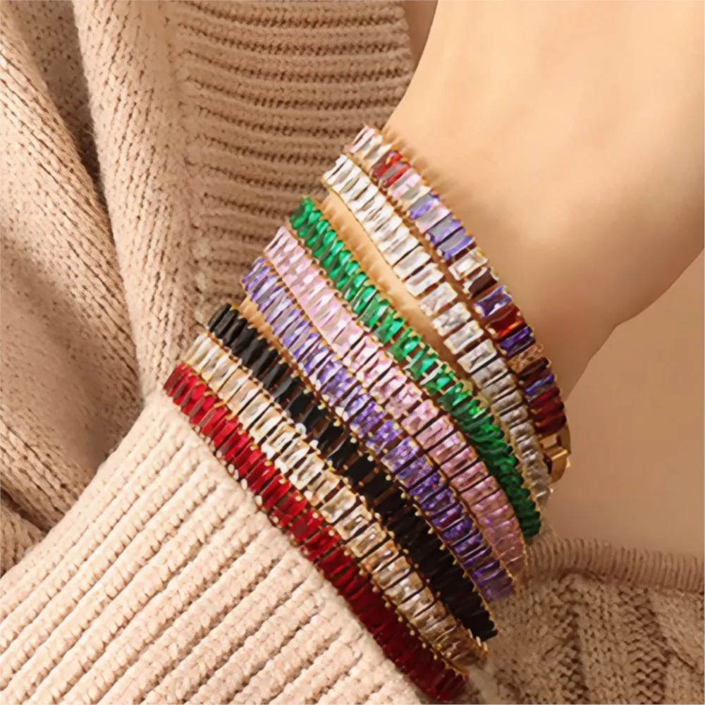 Einfache Tennisarmbänder für Frauen, luxuriöser rechteckiger Zirkonia, goldfarben, verstellbare Handkette, weibliches Geschenk, Schmuck DZH009 DZH015