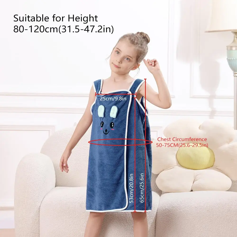 1pc Cute Bunny Ears Kids Bath Skirt , 6-12Y Girls Microfiber Bath Towel Wrap, 250gsm Soft Absorbent Skin-Gentle