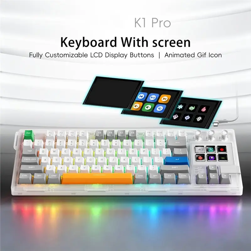 K1 Pro 6 LCD Visual Mechanical Keyboard RGB Controller Hot-Swappable Macro Gaming Console-Y18A