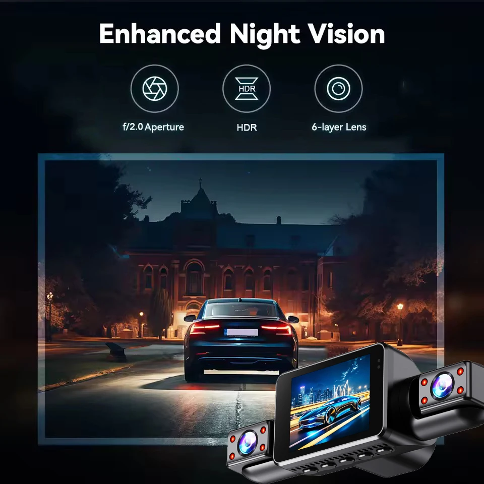 4 قناة داش كام مسجل فيديو السيارة صندوق أسود مع رؤية ليلية 24/7 شاشة ركن السيارة G-الاستشعار حلقة تسجيل اكسسوارات السيارات #3