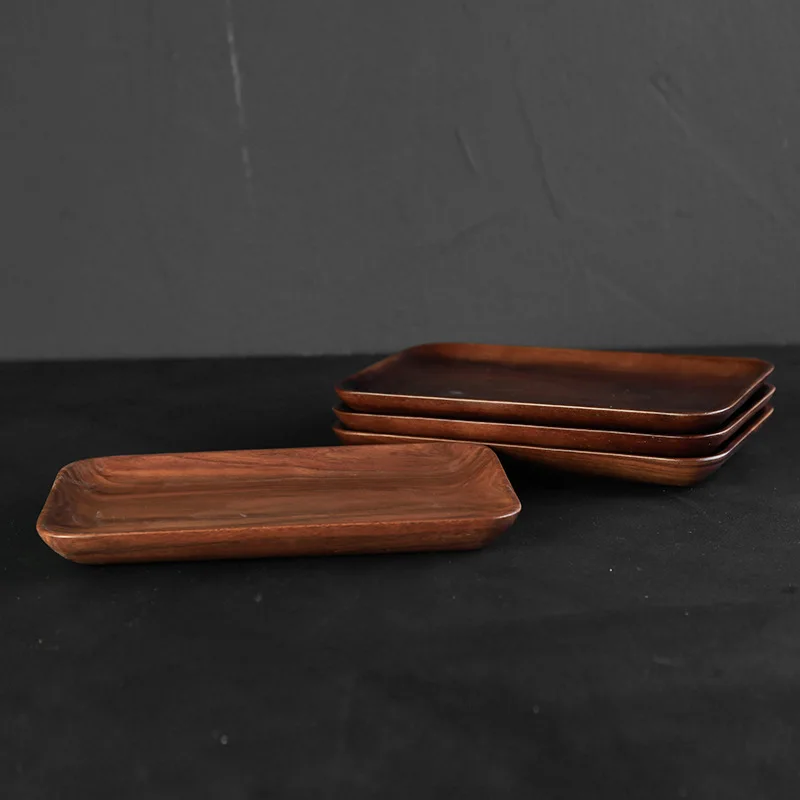 Japanese Rectangular Wooden Plates, Black Walnut, Breakfast Snacks, Hotel, Cafe, Wooden Tableware