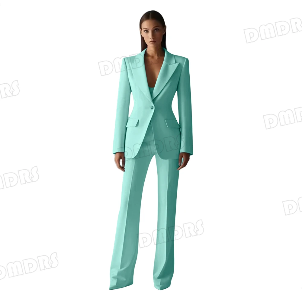 Two Pieces Women's Slim Fitting Suit Set, Single Button Blazer Suits Jacket Pants, 80+ Customized Colors Plus Size Tuxedo Set