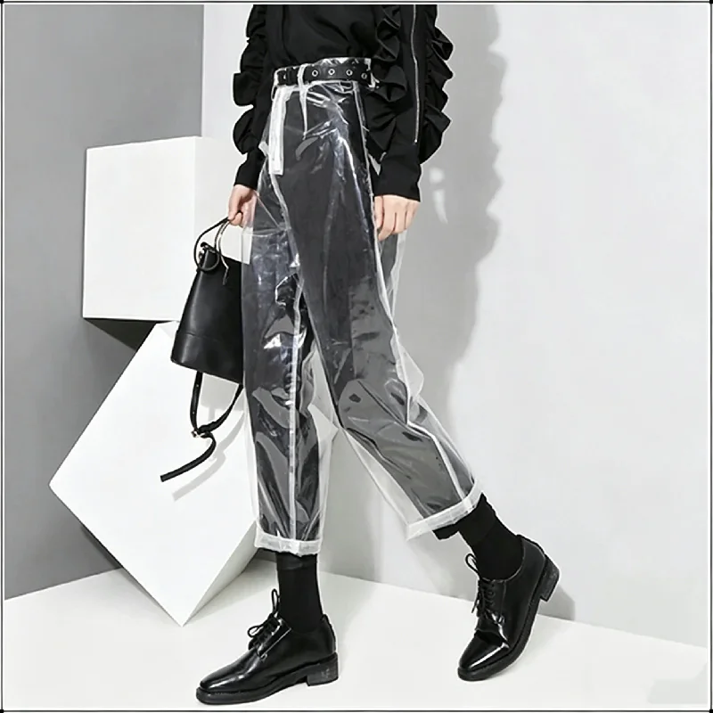 

2026 New Clear PVC See-Through Pants Women High Waist Straight Leg Trousers Streetwear Waterproof Casual Pants