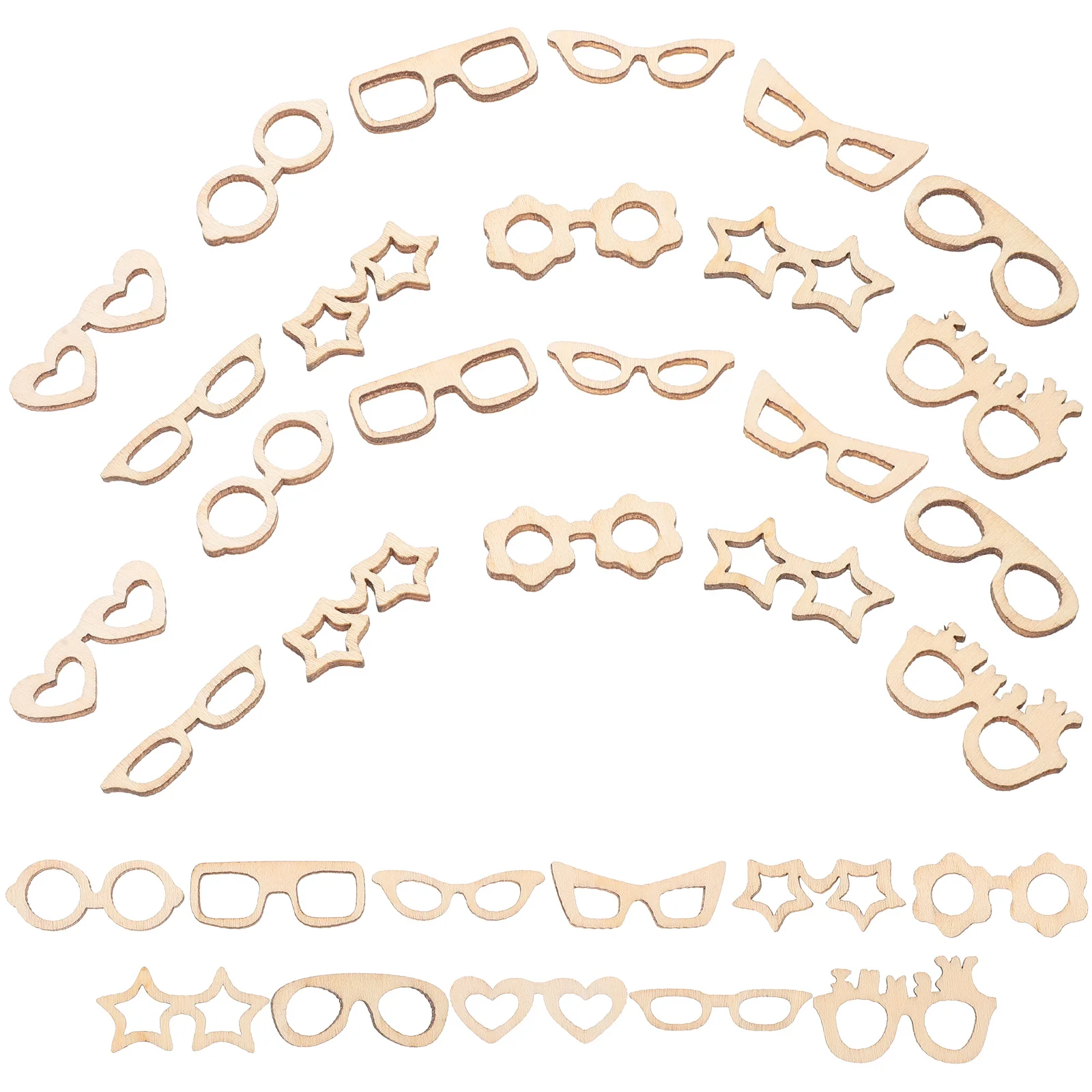 

50Pcs Wooden Hollow Cartoon Glasses DIY Kit Halloween Crafts for Adults Safe Material Unique Designs DIY Kit
