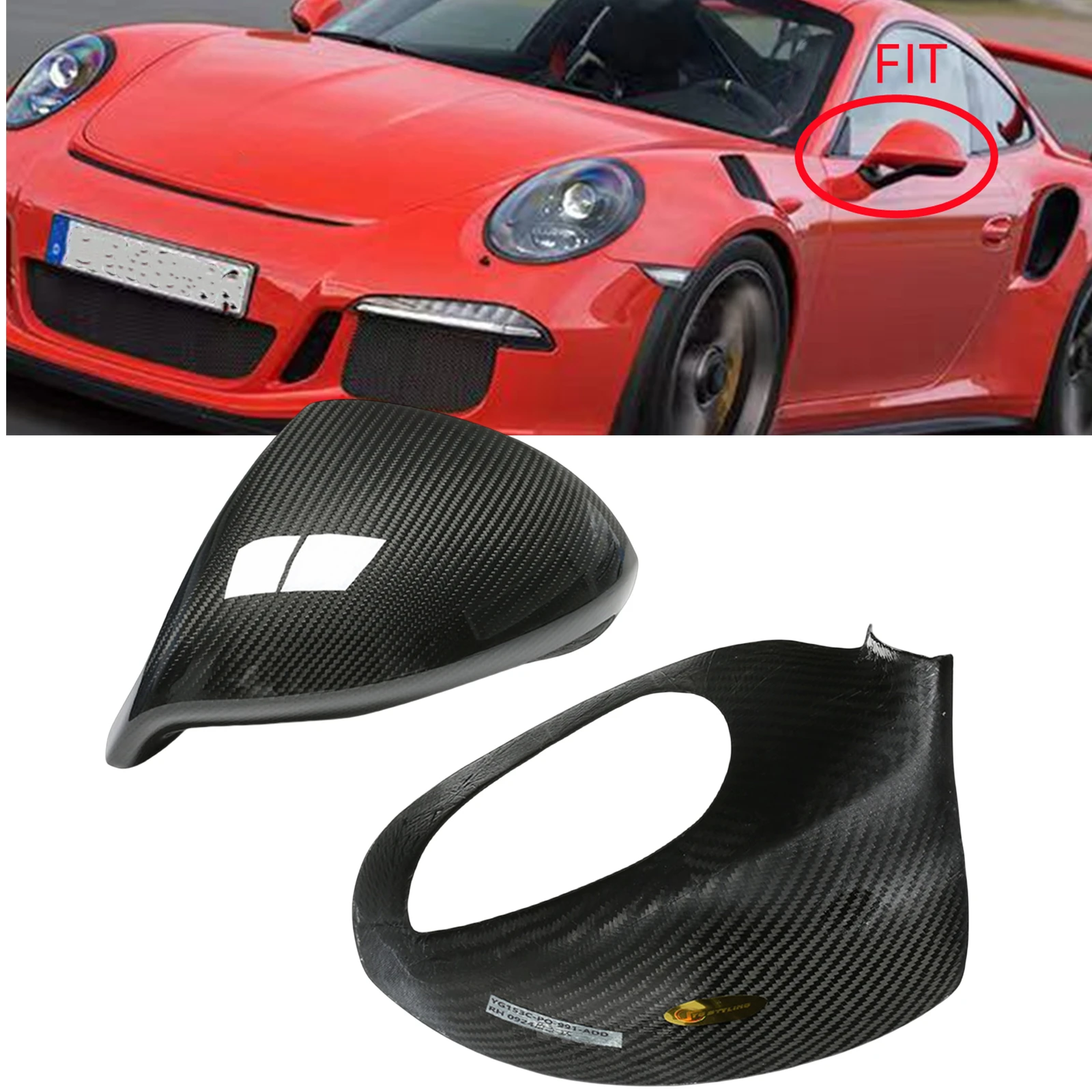 

Rear View Mirror Cover For Porsche 911 981 991 GT2 GT3 Boxster Cayman 2013-16 Sport Dry Carbon Fiber Exterior Rearview Cap Shell