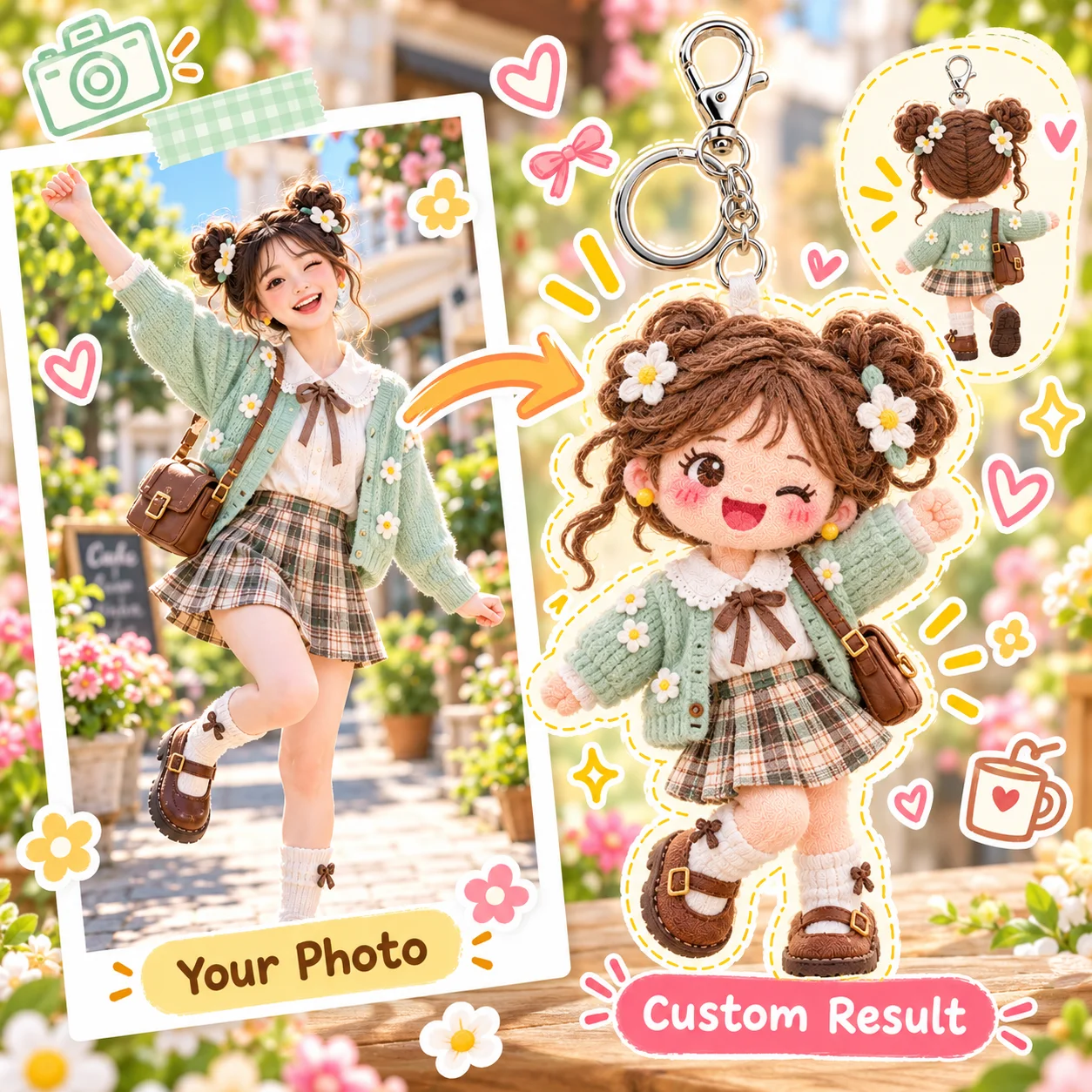Custom Abstract Doll Keychain Personalized Photo Pendant Bag Charm Funny Gift for Backpack Keys Party Favor Collectible Decor