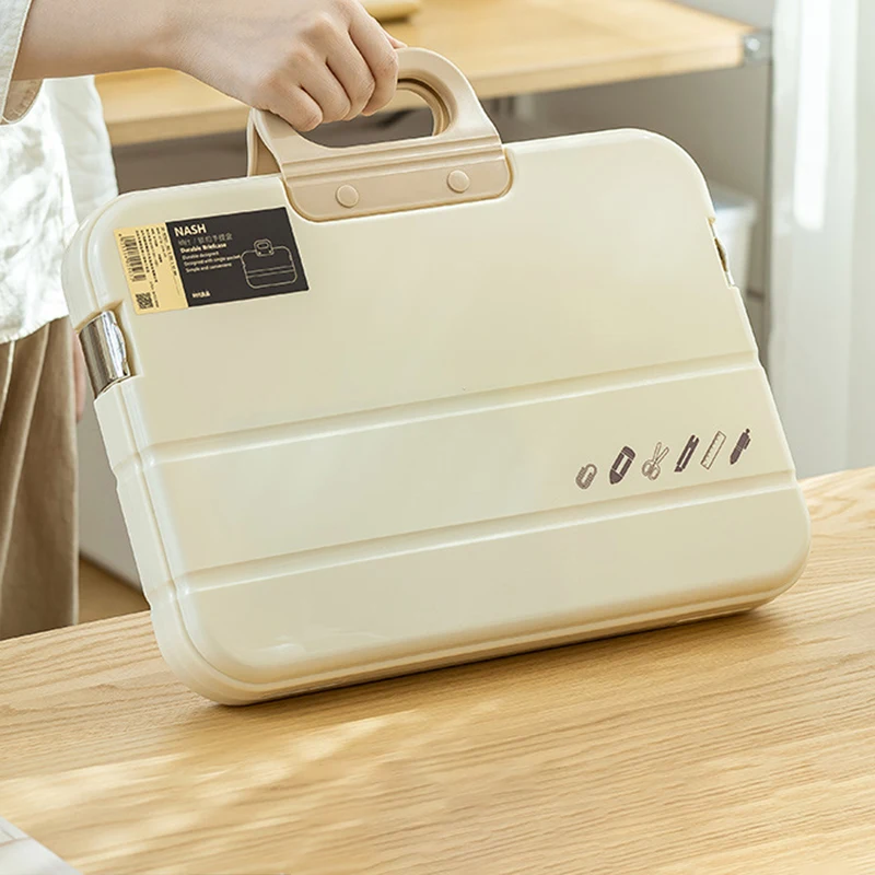 Caja de archivos portátil de plástico transparente, estuche de lápices A4 con asa de bloqueo, estuche de almacenamiento de documentos, papelería, organizador de oficina