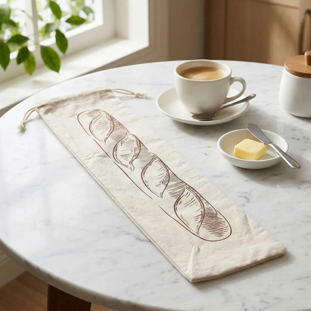 2PCS Large Linen Bread Bag Eco Friendly Reusable Drawstring Bread Bag Fresh Keeping Washable French Stick Storage Bag