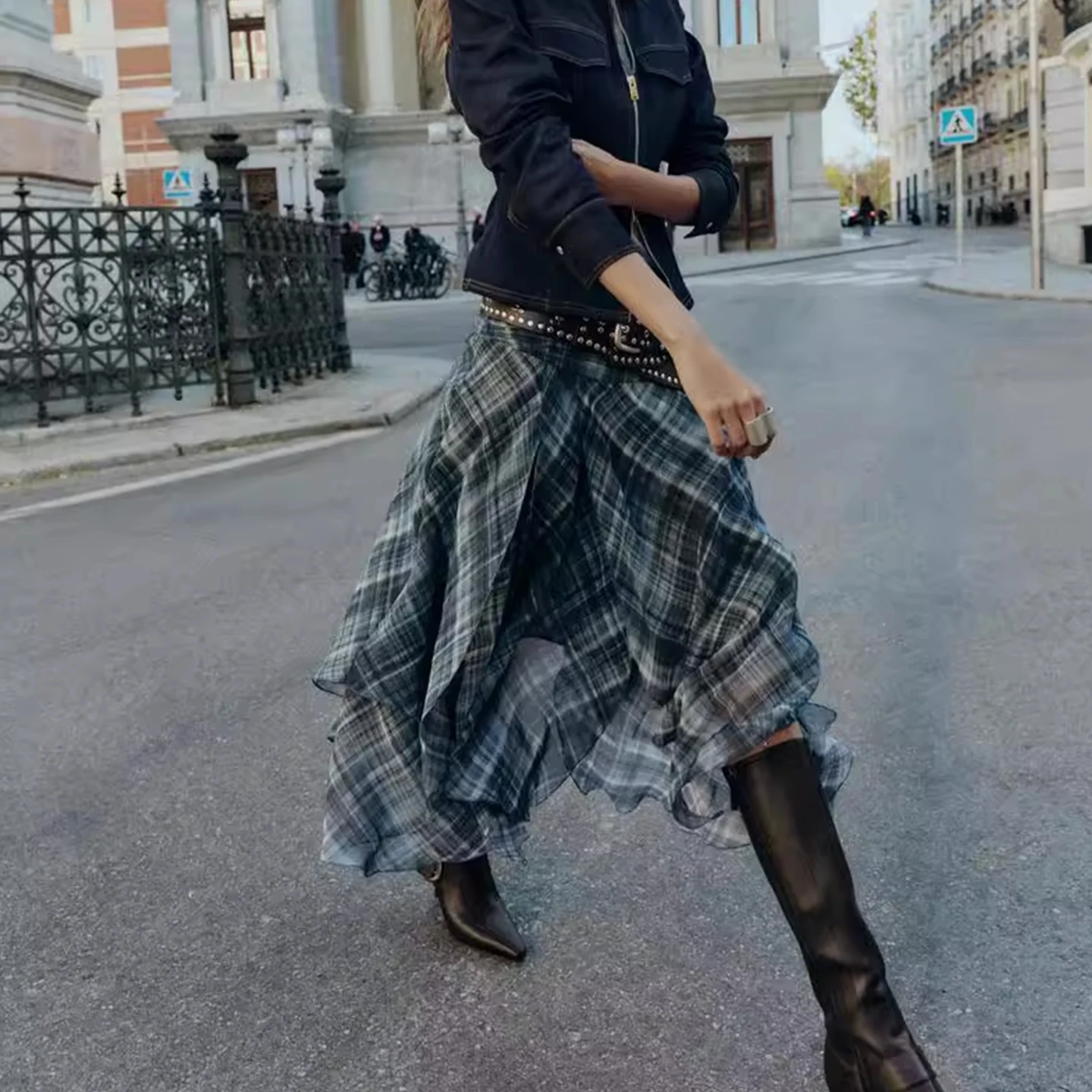 Ele Falda midi a cuadros asimétrica para mujer invierno 2025 nueva llegada Z faldas de mujer Stand Fit uso diario