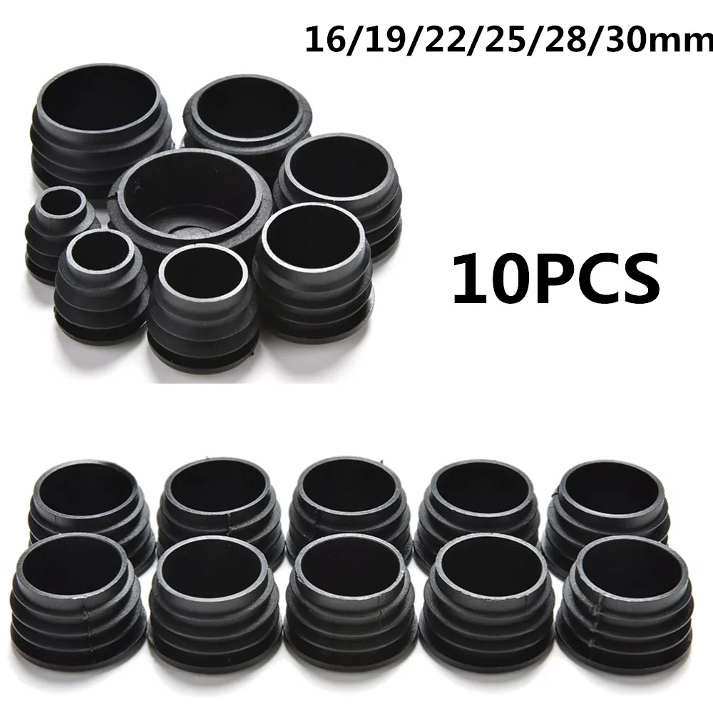 10Pcs/lot BLack Furniture Leg Plug Blanking End Cap Bung For Round Pipe Tube Diameter 16/19/22/25/28/30mm