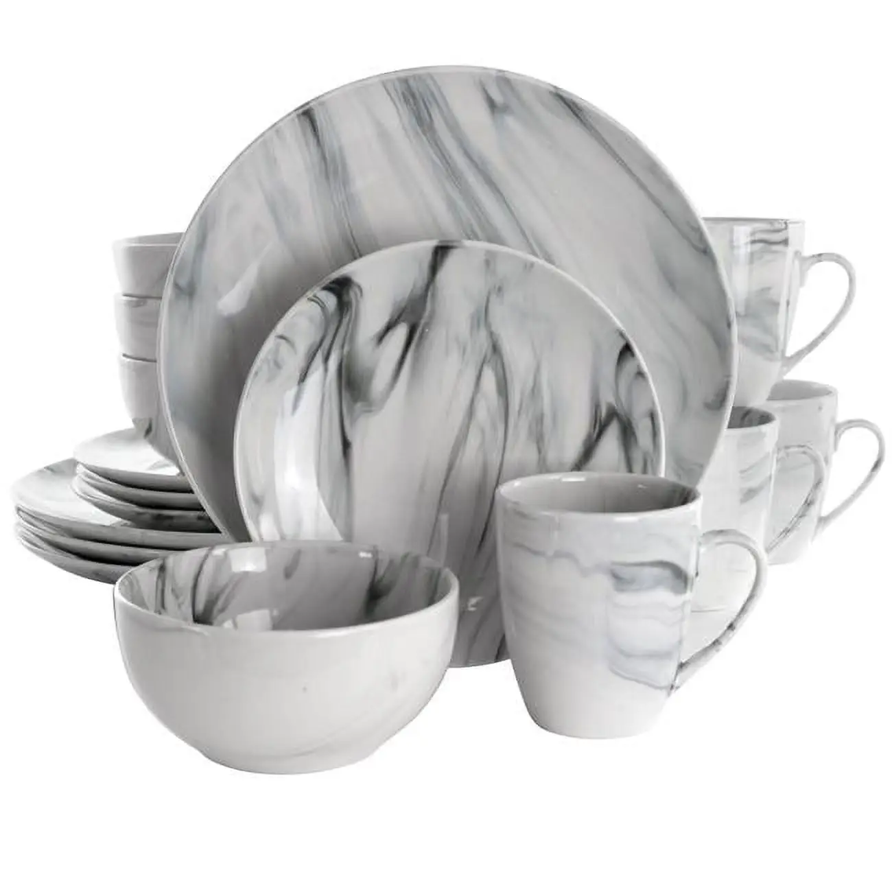 

Fine Marble 16-Piece Stoneware Dinnerware Set Black White