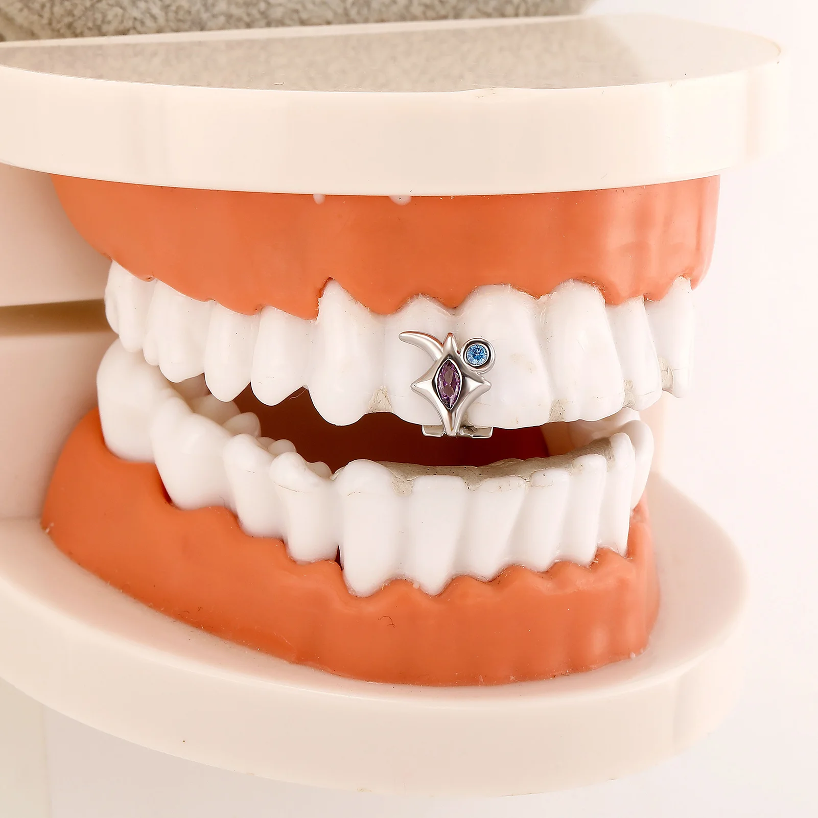 TOPGRILLZ Punk Purple Zircon Star Teeth Grillz Y2K Vintage Single Blue CZ Stone Tooth Caps For Women Men Jewelry Dental Grills