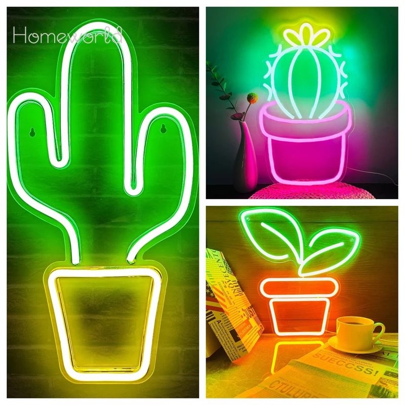 

Cactus Neon Sign Flowering Potted LED Neon Light Sign for Room Decor Bedroom Game Room Man Cave Decor Birthday Gift